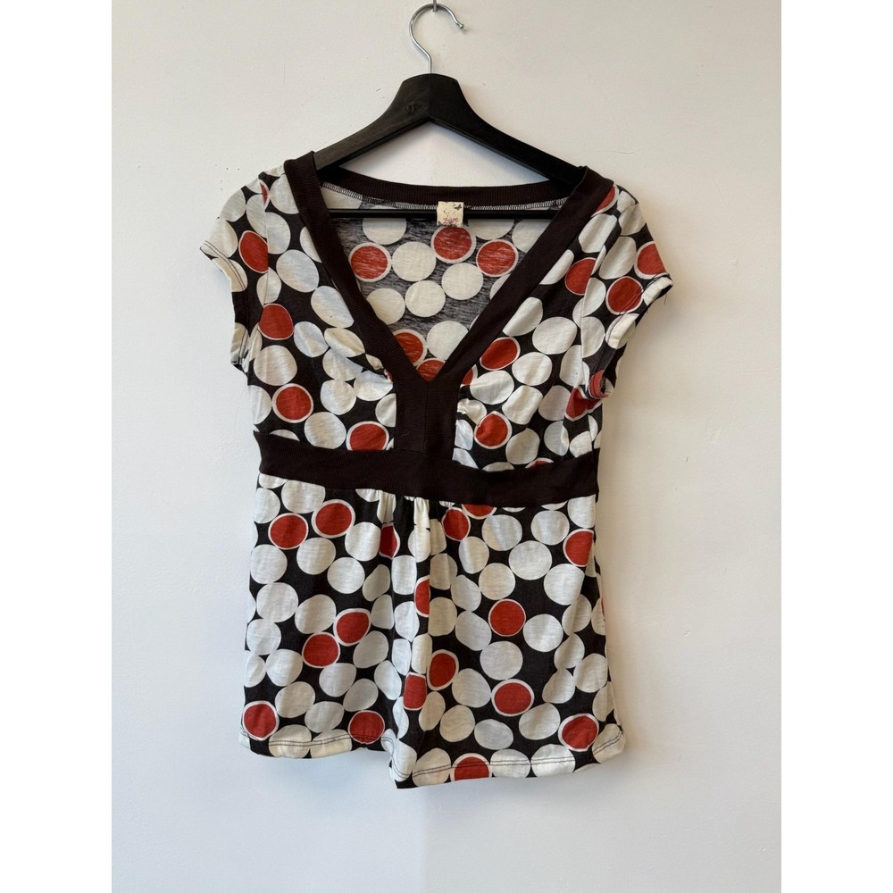 Vintage Zero Shirt Womens Medium Brown Red‎ White Polka Dot Casual Top Y2K